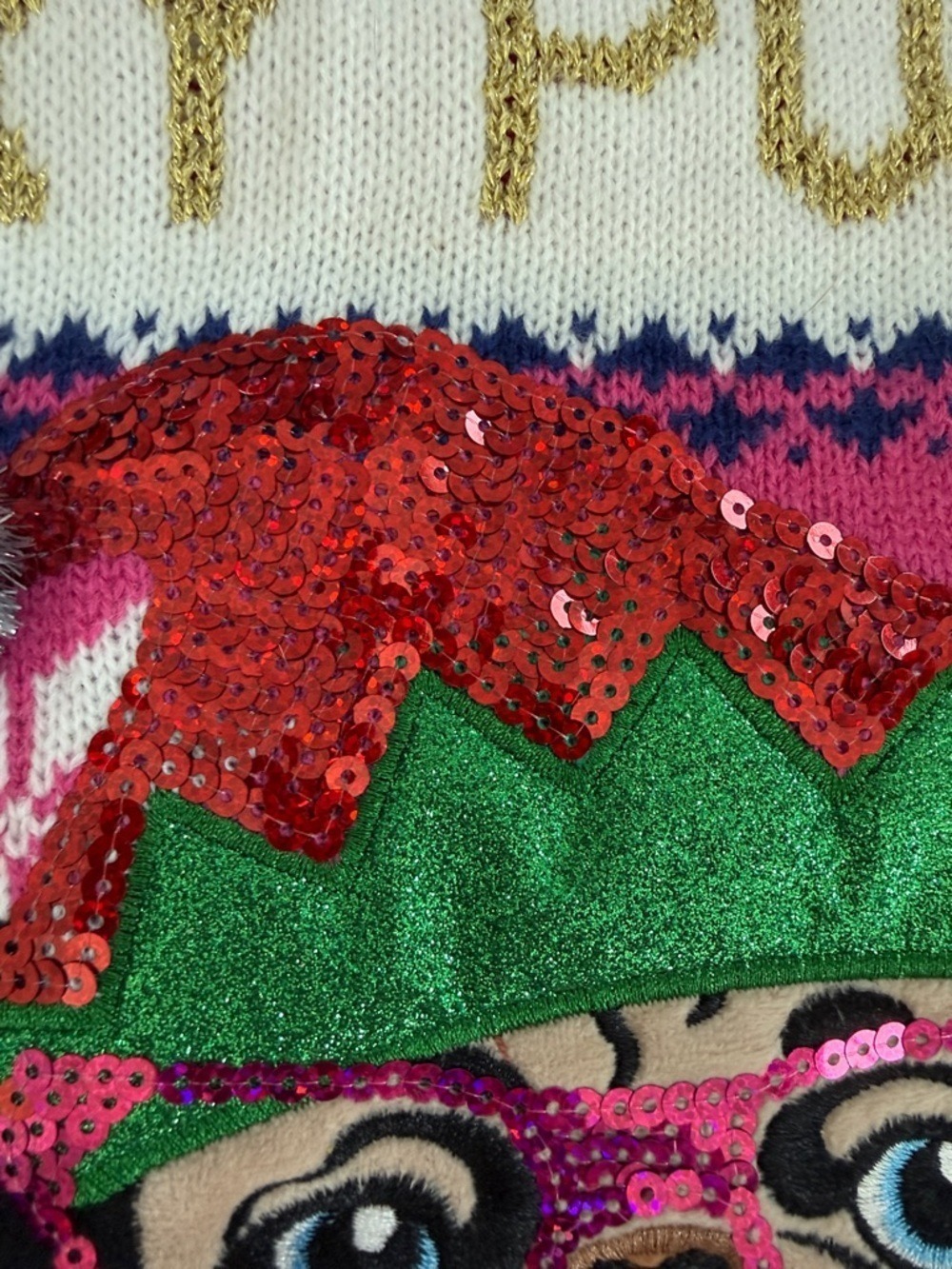 Christmas Holiday Pugmas Sweater Long Sleeves Knit Pug Dog Size Medium - Picture 6 of 17